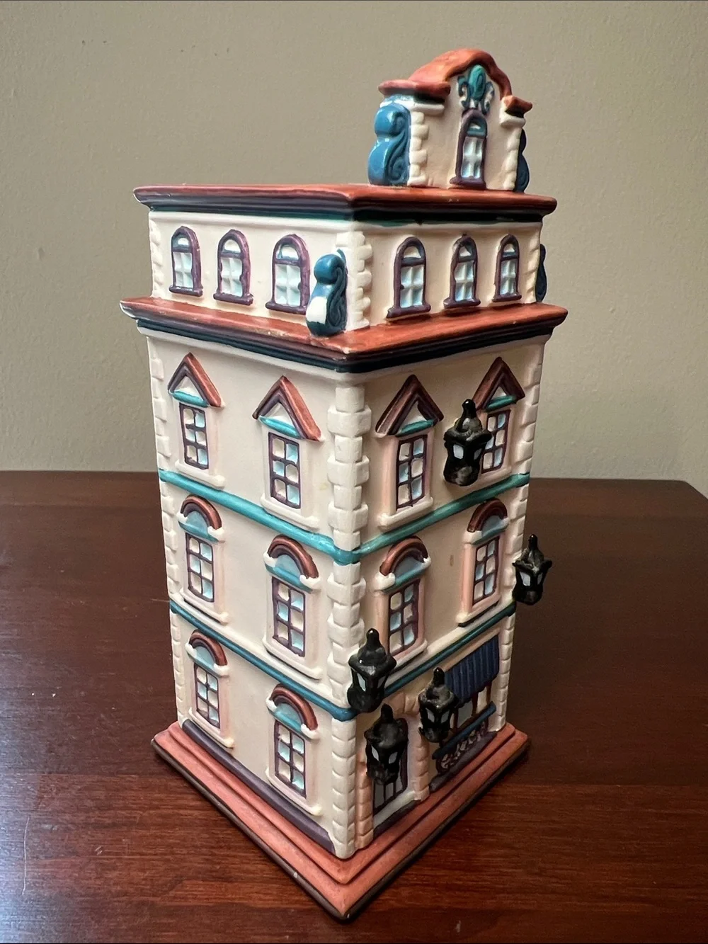 Vintage Cafe Prague House Shaped Tealight Candle Holder Hand Painted
